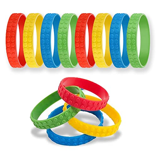 Bymivofun 8 Stück Baustein Armbänder, bunte Ziegel Silikon Armbänder, für Goodie Bag Füllstoffe, Karneval, Preis, Party, Freunde, Geburtstagszubehör von Bymivofun