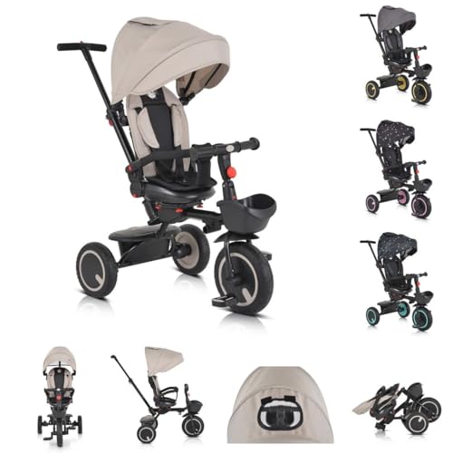Byox Dreirad Tricycle Orion faltbar, PU-Reifen, drehbarer Sitz, Schiebestange, Farbe:beige von Byox