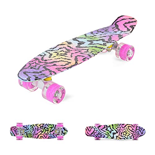 Byox Kinder Skateboard Stars 22 Zoll LED, 85A PU Rollen, ABEC 7, bis 85 kg, Farbe:pink von Byox