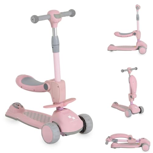 Byox Kinderroller Checkmate 2 in 1 Laufrad, Sound, Licht, Lenkerhöhe verstellbar, Farbe:rosa von Byox