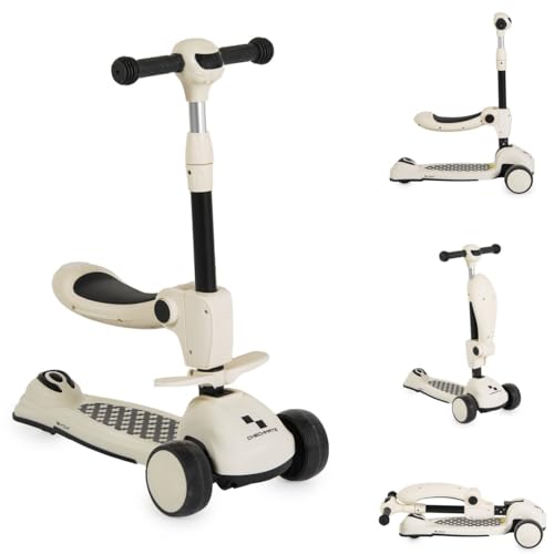 Byox Kinderroller Checkmate 2 in 1 Laufrad, Sound, Licht, Lenkerhöhe verstellbar, Farbe:weiß von Byox