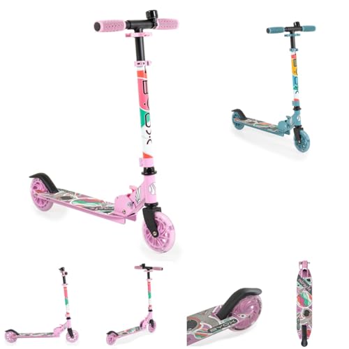 Byox Kinderroller Miracle faltbar LED-PU-Räder ABEC-7 Klingel Höhe einstellbar, Farbe:rosa von Byox