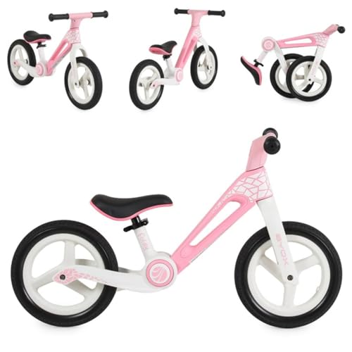 Byox Laufrad Foldy 12 Zoll PU Reifen, faltbar, Sitz verstellbar, bis 35 kg, Farbe: Rosa von Byox