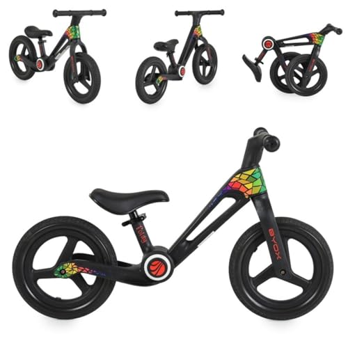 Byox Laufrad Foldy 12 Zoll PU Reifen, faltbar, Sitz verstellbar, bis 35 kg, Farbe: Schwarz von Byox