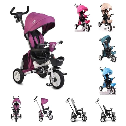 Byox Tricycle Flexy Lux 3 in 1 Dreirad, klappbar, Gummireifen, drehbarer Sitz, Farbe:lila von Byox