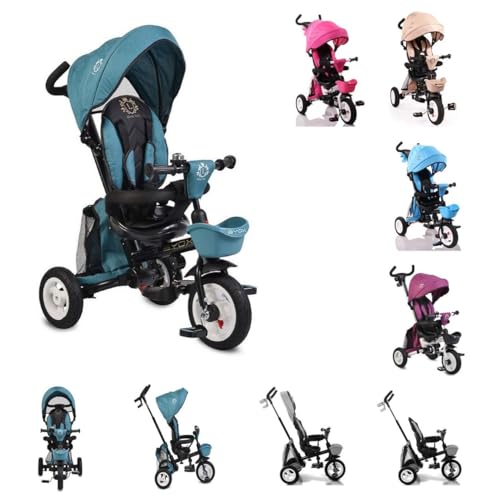 Byox Tricycle Flexy Lux 3 in 1 Dreirad, klappbar, Gummireifen, drehbarer Sitz, Farbe:türkis von Byox