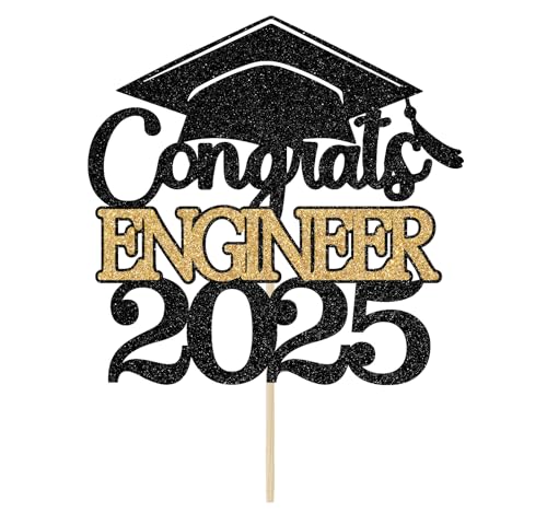 Congrats Engineer 2024 Tortenaufsatz, Congrats Engineer Graduation Party Dekorationen, Klasse 2024, Ingenieurabschluss, Party-Dekorationen, Zubehör, Schwarz-Gold-Glitzer Congrats Engineer 2024 Tortenaufsatz, Congrats Engineer Graduation Party Dekorationen, Klasse 2024, Ingenieurabschluss, Party-Dekorationen, Zubehör, Schwarz-Gold-Glitzer von Bytorjar