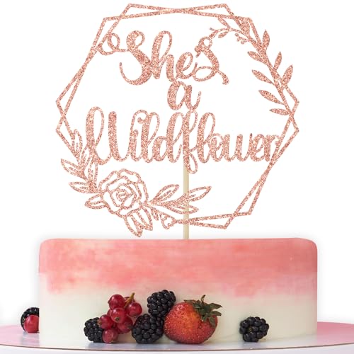 Tortenaufsatz "She's a Wildflower", Babyparty-Dekoration, Willkommens-Baby-Mädchen, Blumen-Themen-Geburtstagsparty-Dekorationen, roségoldener Glitzer Tortenaufsatz "She's a Wildflower", Babyparty-Dekoration, Willkommens-Baby-Mädchen, Blumen-Themen-Geburtstagsparty-Dekorationen, roségoldener Glitzer von Bytorjar