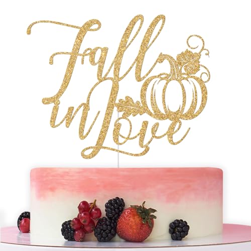 Tortenaufsatz mit Aufschrift "Fall in Love", Hochzeitstortendekoration, Herbst-Erntedankfest, Babyparty, Brautparty, Hochzeitstag, Party-Dekorationen, goldener Glitzer Tortenaufsatz mit Aufschrift "Fall in Love", Hochzeitstortendekoration, Herbst-Erntedankfest, Babyparty, Brautparty, Hochzeitstag, Party-Dekorationen, goldener Glitzer von Bytorjar