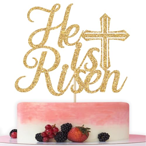 Tortenaufsatz mit Aufschrift "He is Risen", Jesus-Oster-Kuchendekoration, religiöse Frühlingsdekoration, Oster-Party-Dekorationen, goldener Glitzer Tortenaufsatz mit Aufschrift "He is Risen", Jesus-Oster-Kuchendekoration, religiöse Frühlingsdekoration, Oster-Party-Dekorationen, goldener Glitzer von Bytorjar