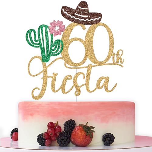 Tortenaufsatz zum 60. Geburtstag, Motiv: Fiesta, Taco Bout 60, Happy 60th Birthday, Aloha 60, mexikanische Fiesta, Party-Dekorationen zum 60. Geburtstag, glitzernd von Bytorjar
