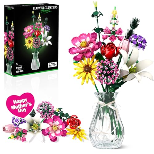 Blumen Strauß Baukasten, Blume Botanical Collection Baukasten Spielzeug Büro Haus Dekoration, Valentinstag, Geburtstag, Muttertag, Weihnachten Geschenk für Sie und Ihn Kinder Erwachsene (Keine Vase) von Byuert