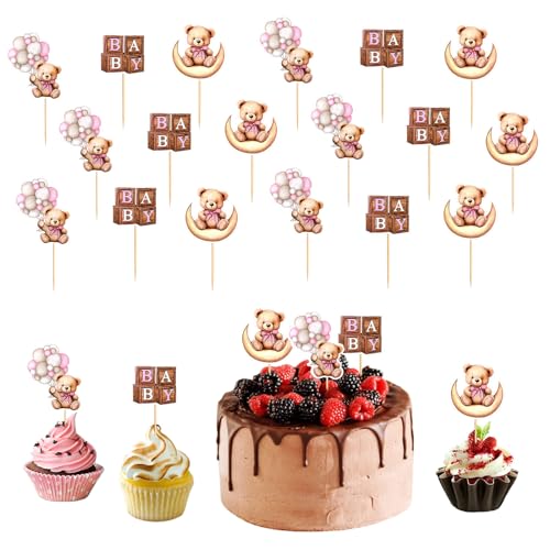 Bzzerumy 24 Stück Babyparty-Bärchen-Cupcake-Topper, Auswahl an Babybären-Thema, Babyparty-Dekorationszubehör, Dschungeltier-Thema Bzzerumy 24 Stück Babyparty-Bärchen-Cupcake-Topper, Auswahl an Babybären-Thema, Babyparty-Dekorationszubehör, Dschungeltier-Thema von Bzzerumy