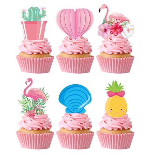 Bzzerumy Happy Birthday Tortendeko, 24 Stück Hawaii Flamingo Cupcake Topper, Tortendeko für Geburtstag, Kuchendekoration für Kinder und Erwachsene, Happy Birthday Deko Bzzerumy Happy Birthday Tortendeko, 24 Stück Hawaii Flamingo Cupcake Topper, Tortendeko für Geburtstag, Kuchendekoration für Kinder und Erwachsene, Happy Birthday Deko von Bzzerumy