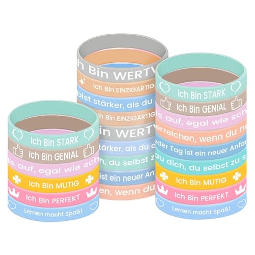Bzzerumy Motivationsarmbänder Set, 24 Stück Mehrfarbige Silikon Armbänder auf Deutsch, Inspirierende Abschiedsgeschenke für Schüler und Kinder Bzzerumy Motivationsarmbänder Set, 24 Stück Mehrfarbige Silikon Armbänder auf Deutsch, Inspirierende Abschiedsgeschenke für Schüler und Kinder von Bzzerumy