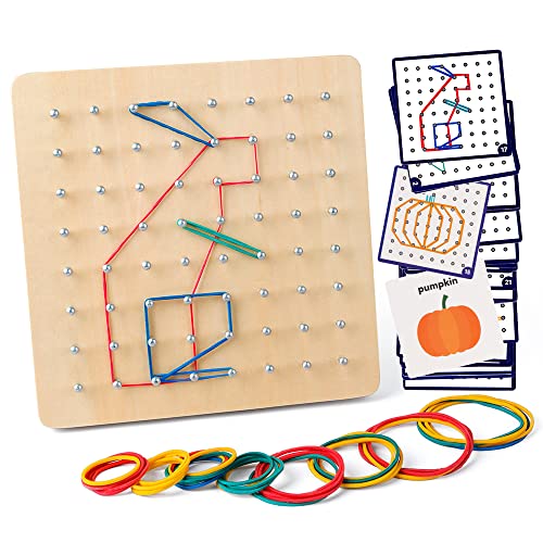 Coogam Holz Geoboard mathematisch kontrollierte Materialien Array von Blöcken Geo Board – Latex Band Formen Stäbe Puzzle Matrix 8 × 8 Kinder Gehirn-Wendungen von Coogam