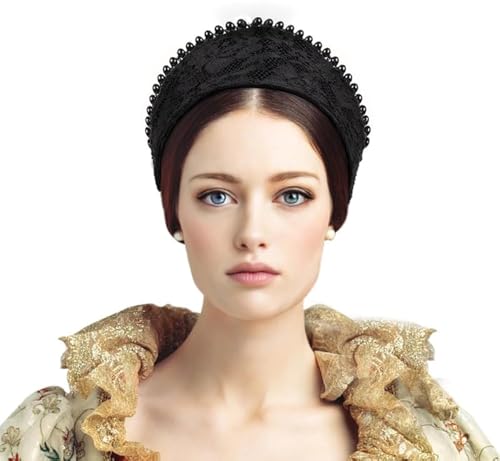C-ZOFEK Anne Boleyn Stirnband Samt Perle Tudor French Hood Gothic Renaissance Haarschmuck (dunkel) von C-ZOFEK