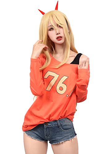 C-ZOFEK Chainsaw Man Power Cosplay Kostüm Orange T-Shirt mit ärmellosem Neckholder-Top (Größe L) von C-ZOFEK