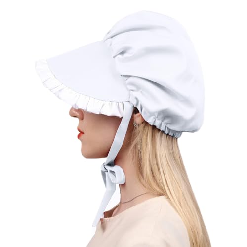 C-ZOFEK Damen Kolonial Mop Cap Mittelalter Motorhaube Hut für Pioneer Cosplay Kopfbedeckung (Weiß) von C-ZOFEK