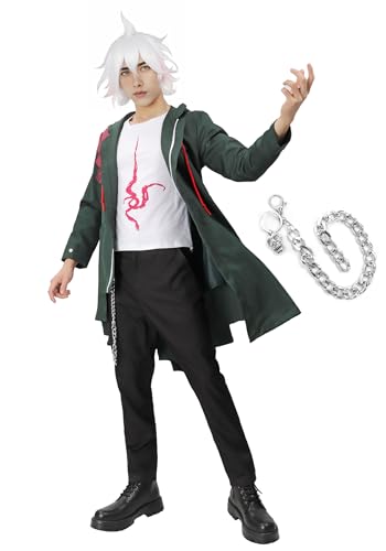 C-ZOFEK Herren Nagito Komaeda Cosplay Kostüm Jacke Hemd und Silberkette (X-Large) von C-ZOFEK