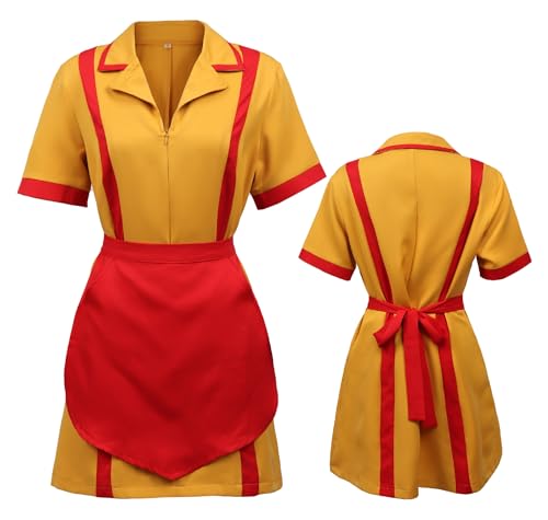 C-ZOFEK Kellnerin, Cosplay, Uniform, Kellnerin, gelbes Kleid, Schürze, US-Größe, Set, Halloween-Kostüm, Party (XX-Large) von C-ZOFEK