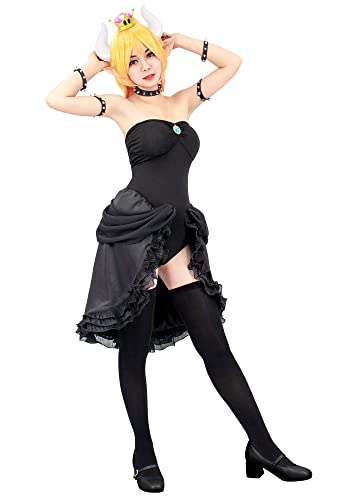C-ZOFEK Prinzessin Koopa Bowsette Cosplay Kostüm Schwarz Kleid mit Nieten - Schwarz - X-Large von C-ZOFEK