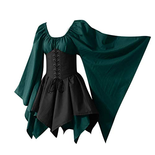 Damen Retro Mittelalter Kleid mit Trompetenärmel, Mittelalterliche Viktorianischen Königin Kleider Renaissance Gotisch Maxikleid Karneval Halloween Party Prinzessin Kostüm von C'est TT