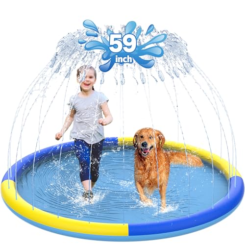 CACSPS 150 cm rutschfestes Spritzpad für Kinder und Hunde, verdickter Sprinkler-Pool, Sommer, Outdoor-Wasserspielzeug, extra großes Planschbecken für Kinder, Jungen und Mädchen oder Haustierhund (Blau CACSPS 150 cm rutschfestes Spritzpad für Kinder und Hunde, verdickter Sprinkler-Pool, Sommer, Outdoor-Wasserspielzeug, extra großes Planschbecken für Kinder, Jungen und Mädchen oder Haustierhund (Blau von CACSPS