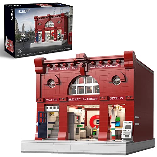 CaDA Master Technik C66008W Londoner U-Bahnstation Klemmbausteine Haus Bausatz mit LED Set, 1836 Teile groß MOC Modular Street View Haus Modell, Spielzeug Geschenke für Erwachsene und Kinder von CaDA