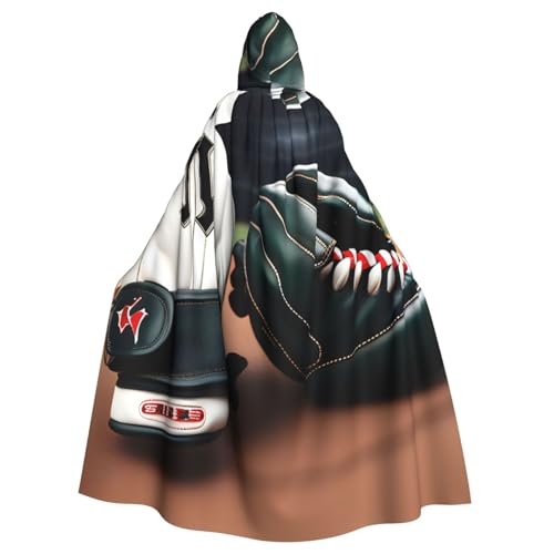 CADREWY Baseball- und Handschuhe-Druck, eleganter Kapuzenumhang für Damen und Herren, für Cosplay, Karneval, Partys, Maskerade, Events, Schwarz von CADREWY