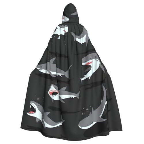 CADREWY Bezaubernder Umhang mit Kapuze in voller Länge, Hai-Druck, Unisex, Umhang für Halloween, Cosplay und Thema CADREWY Bezaubernder Umhang mit Kapuze in voller Länge, Hai-Druck, Unisex, Umhang für Halloween, Cosplay und Thema von CADREWY