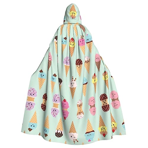 CADREWY Bezaubernder Umhang mit Kapuze in voller Länge, mit Eistüten bedruckt, Unisex, Umhang für Halloween, Cosplay und Thema von CADREWY