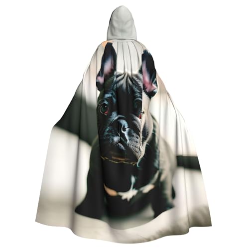 CADREWY Bezaubernder Umhang mit Kapuze in voller Länge, mit französischer Bulldogge, Unisex, Umhang für Halloween, Cosplay und Thema von CADREWY