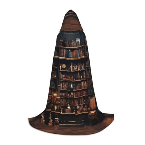 CADREWY Bibliotheks-Bücherregal-Druck, Kapuzenumhang, Unisex, Gothic-Kostüm, Karneval, Mottopartys, Vampir, festliche Dekoration von CADREWY