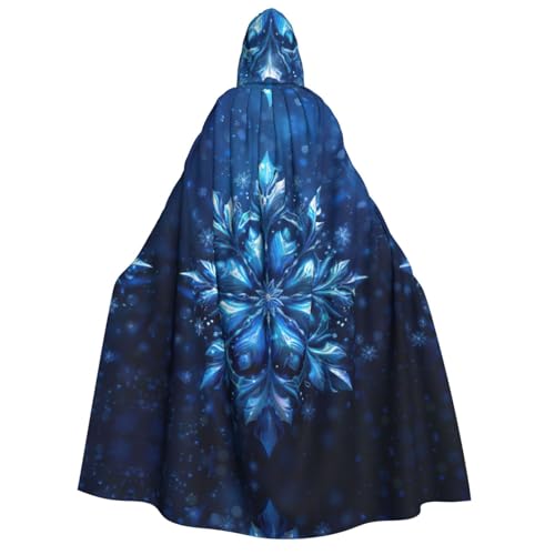 CADREWY Blauer Weihnachts-Schneeflocken-Druck, bequemer Erwachsenen-Umhang mit Kapuze, Umhang für Männer und Frauen, Cosplay, Karneval, Motto-Partys von CADREWY