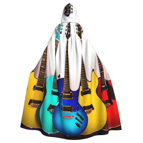 CADREWY Bunter Gitarren-Druck, eleganter Kapuzenumhang für Damen und Herren, für Cosplay, Karneval, Partys, Maskerade, Events von CADREWY