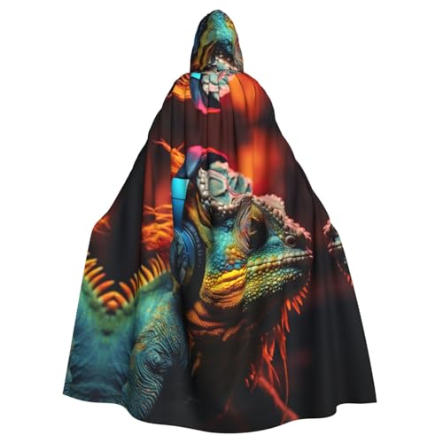 CADREWY Chamäleon "Listen Music Print" Bezaubernder Umhang mit Kapuze in voller Länge, Unisex, Umhang für Halloween, Cosplay und Thema CADREWY Chamäleon "Listen Music Print" Bezaubernder Umhang mit Kapuze in voller Länge, Unisex, Umhang für Halloween, Cosplay und Thema von CADREWY