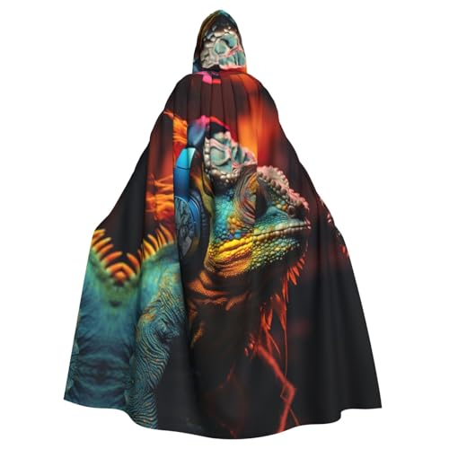 CADREWY Chamäleon Listen Music Print Eleganter Kapuzenumhang für Damen Herren für Cosplay, Karneval, Partys, Maskerade Events von CADREWY