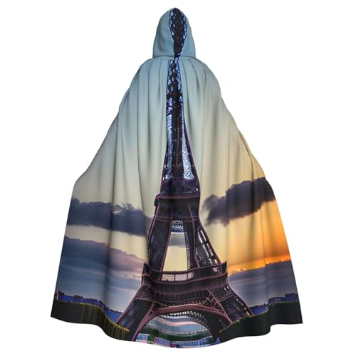 CADREWY Eiffelturm-Druck, eleganter Umhang mit Kapuze für Damen und Herren, für Cosplay, Karneval, Partys, Maskerade, Events von CADREWY