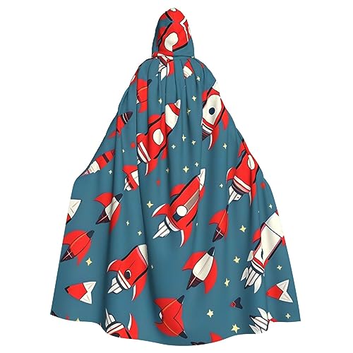 CADREWY Eleganter Kapuzenumhang mit Cartoon-Raketen-Druck, für Damen und Herren, für Cosplay, Karneval, Partys, Maskerade-Events von CADREWY