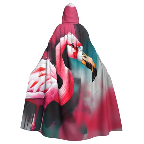 CADREWY Eleganter Kapuzenumhang mit Flamingo-Druck, für Damen und Herren, für Cosplay, Karneval, Partys, Maskerade, Events von CADREWY