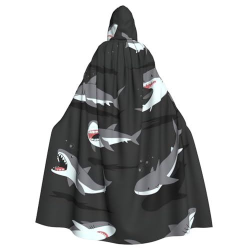 CADREWY Eleganter Kapuzenumhang mit Hai-Aufdruck für Damen und Herren, für Cosplay, Karneval, Partys, Maskerade, Events, Schwarz von CADREWY