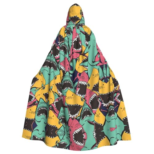 CADREWY Eleganter Kapuzenumhang mit Haifischmuster für Damen und Herren, für Cosplay, Karneval, Partys, Maskerade von CADREWY