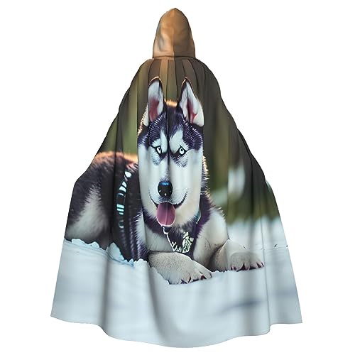 CADREWY Eleganter Kapuzenumhang mit Husky-Hunde-Aufdruck, für Damen und Herren, für Cosplay, Karneval, Partys, Maskerade, Events, Schwarz von CADREWY
