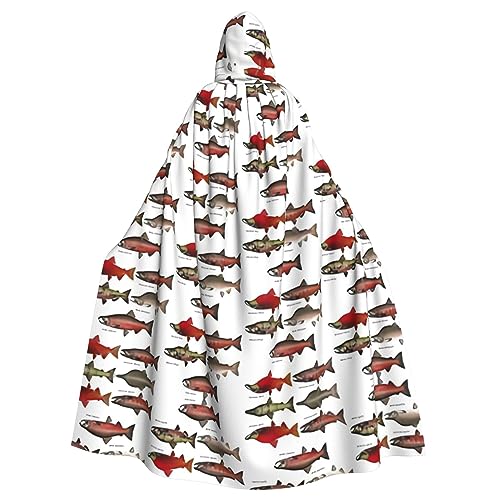 CADREWY Eleganter Kapuzenumhang mit Lachsdruck für Damen und Herren, für Cosplay, Karneval, Partys, Maskerade Events von CADREWY