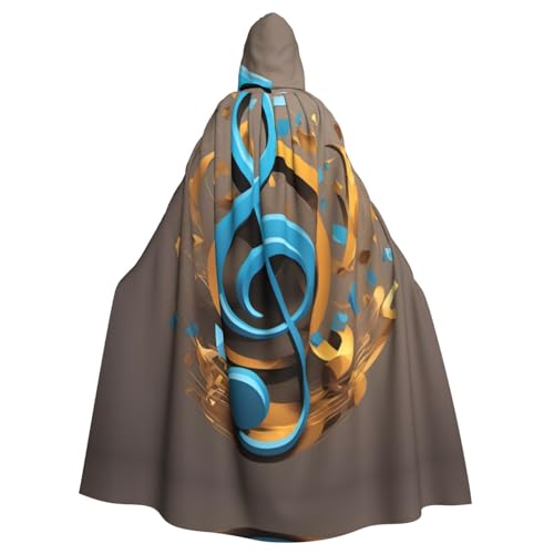 CADREWY Eleganter Kapuzenumhang mit Musiknoten-Druck, für Damen und Herren, für Cosplay, Karneval, Partys, Maskerade, Events von CADREWY