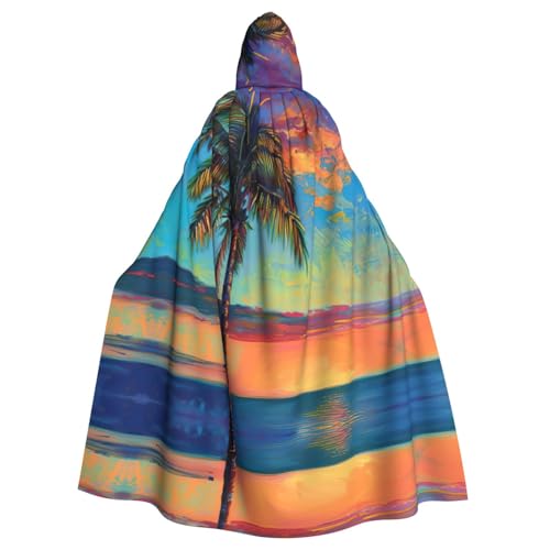 CADREWY Eleganter Kapuzenumhang mit Sonnenuntergang und Palmendruck für Damen und Herren, für Cosplay, Karneval, Partys, Maskerade, Events CADREWY Eleganter Kapuzenumhang mit Sonnenuntergang und Palmendruck für Damen und Herren, für Cosplay, Karneval, Partys, Maskerade, Events von CADREWY
