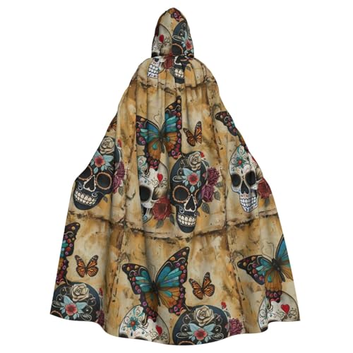 CADREWY Eleganter Kapuzenumhang mit Totenköpfen und Schmetterlingen für Damen und Herren, für Cosplay, Karneval, Partys, Maskerade Events von CADREWY