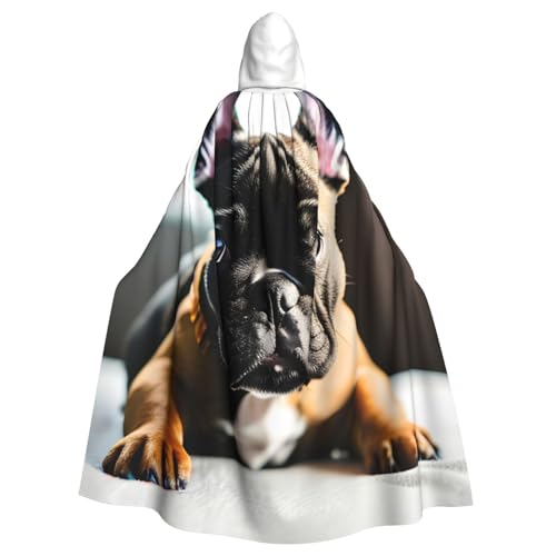 CADREWY Eleganter Kapuzenumhang mit französischer Bulldogge für Damen und Herren, für Cosplay, Karneval, Partys, Maskerade, Events, Schwarz von CADREWY