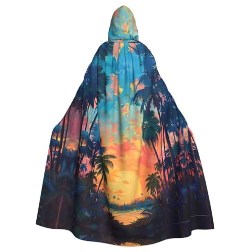 CADREWY Eleganter Kapuzenumhang mit tropischem Sonnenuntergang für Damen und Herren, für Cosplay, Karneval, Partys, Maskerade, Events, Schwarz von CADREWY